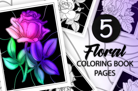 Download 5 Floral Coloring Book Pages - Floral coloring book pages Collection